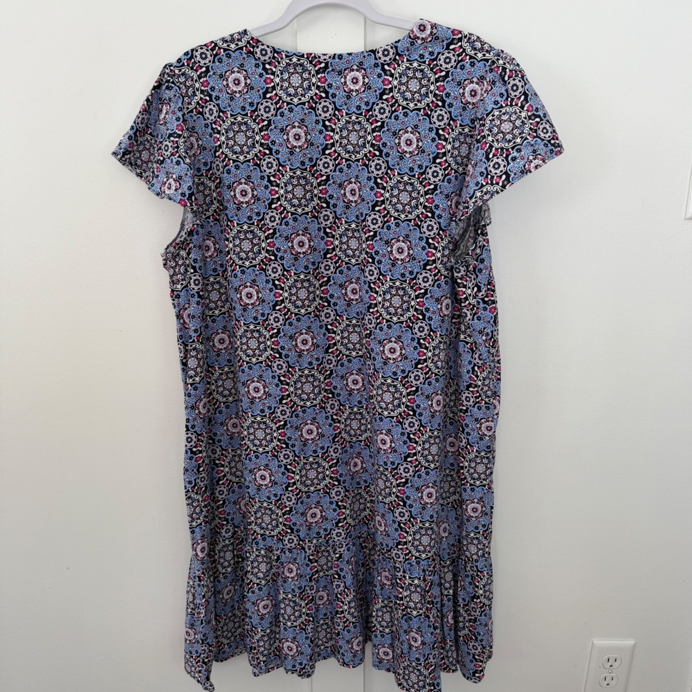 Loft Women's Flounce Dress Short Sleeve Blue Pink Floral Buttons Ruffle Size XL - Picture 7 of 12